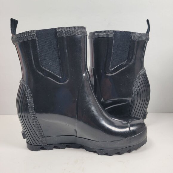 Sorel Women's Black Rubber Wedge Heel Rain Boots NL2526-010 US Size 8.5 - Picture 5 of 10